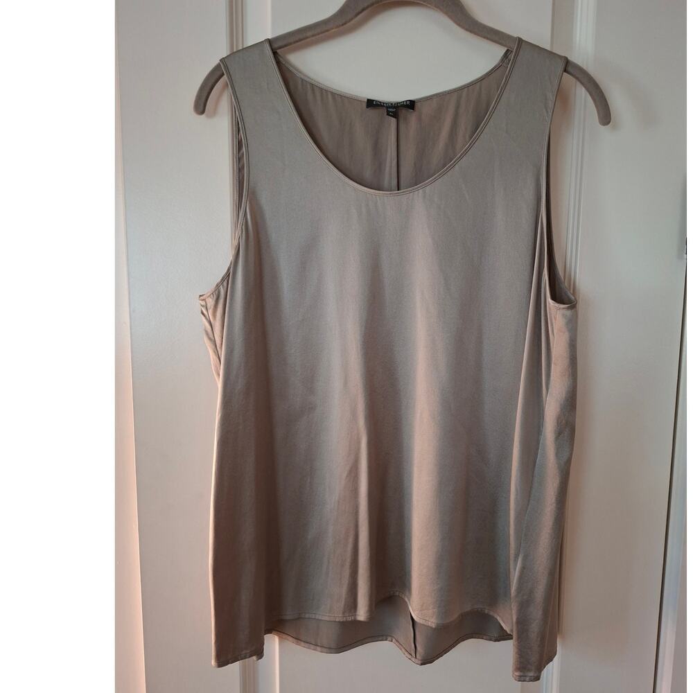 Eileen Fisher Tank Top Sleeveless Shirt Silk Tan Gold Petite Large PL